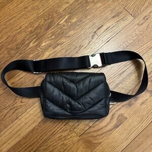Caraa x Athleta Convertible Black Puffer Metallic Belt Bag Pouch
